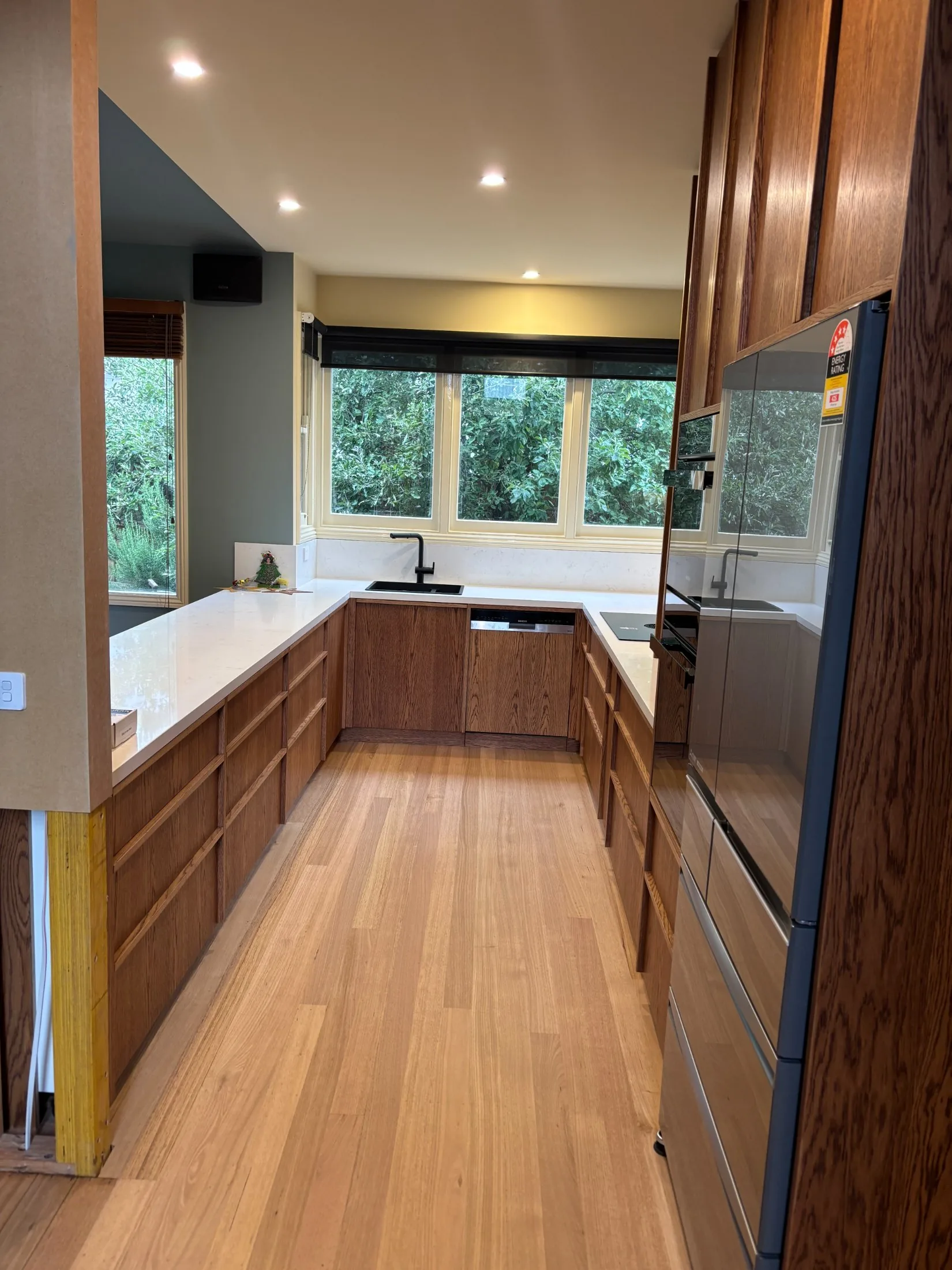 Kitchen looking through to the garden windows